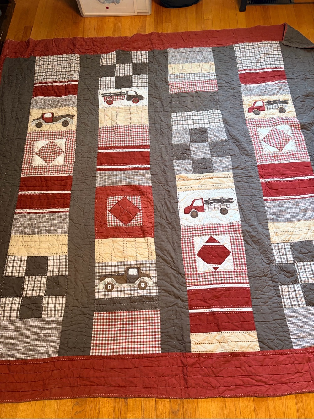 Vintage Pottery Barn Kids PATRICK Full/Queen Truck Quilt + Sham – Rare/Discontin